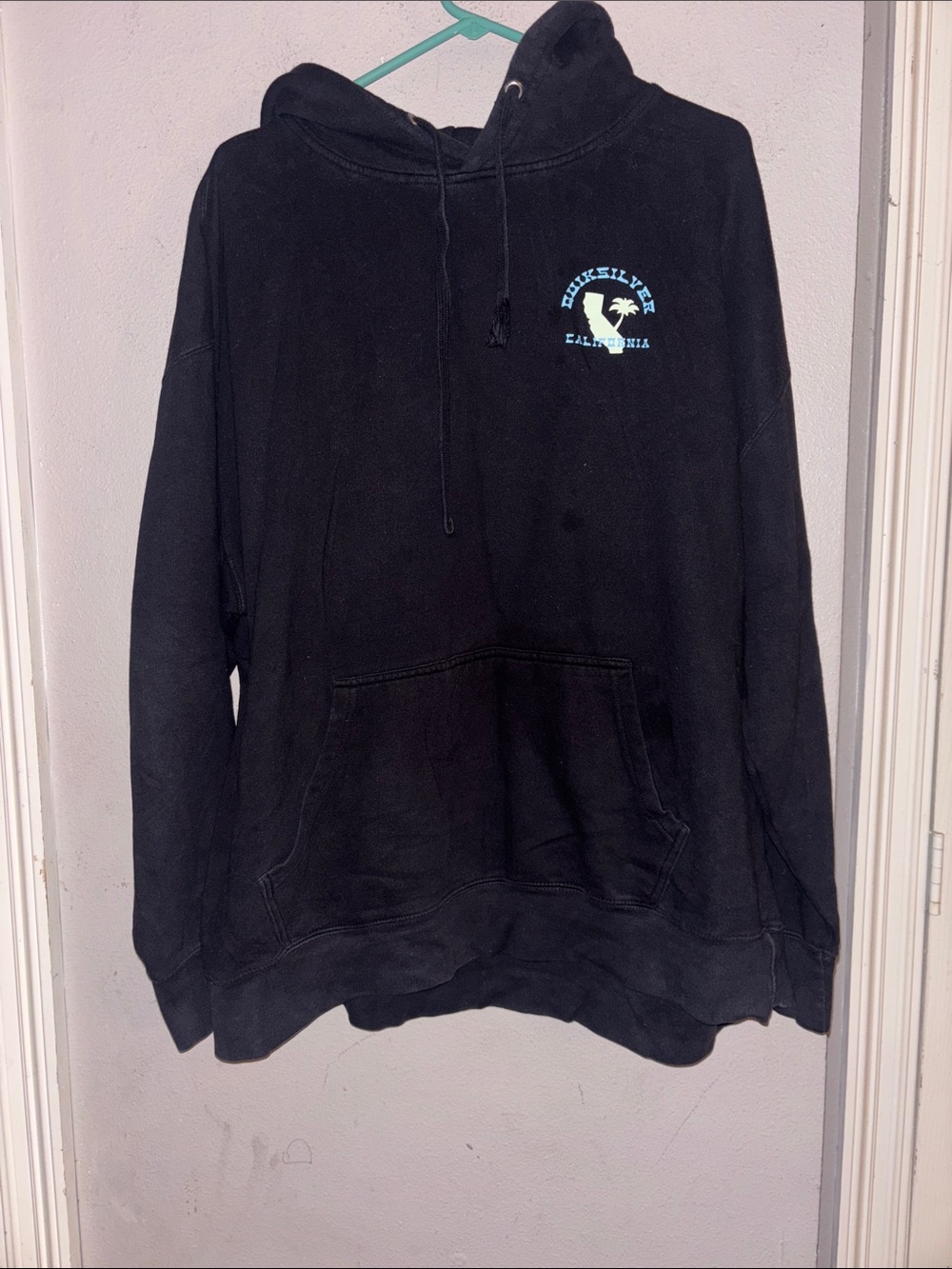 Quiksilver Black Crewneck Hoodie with Small Blue Logo